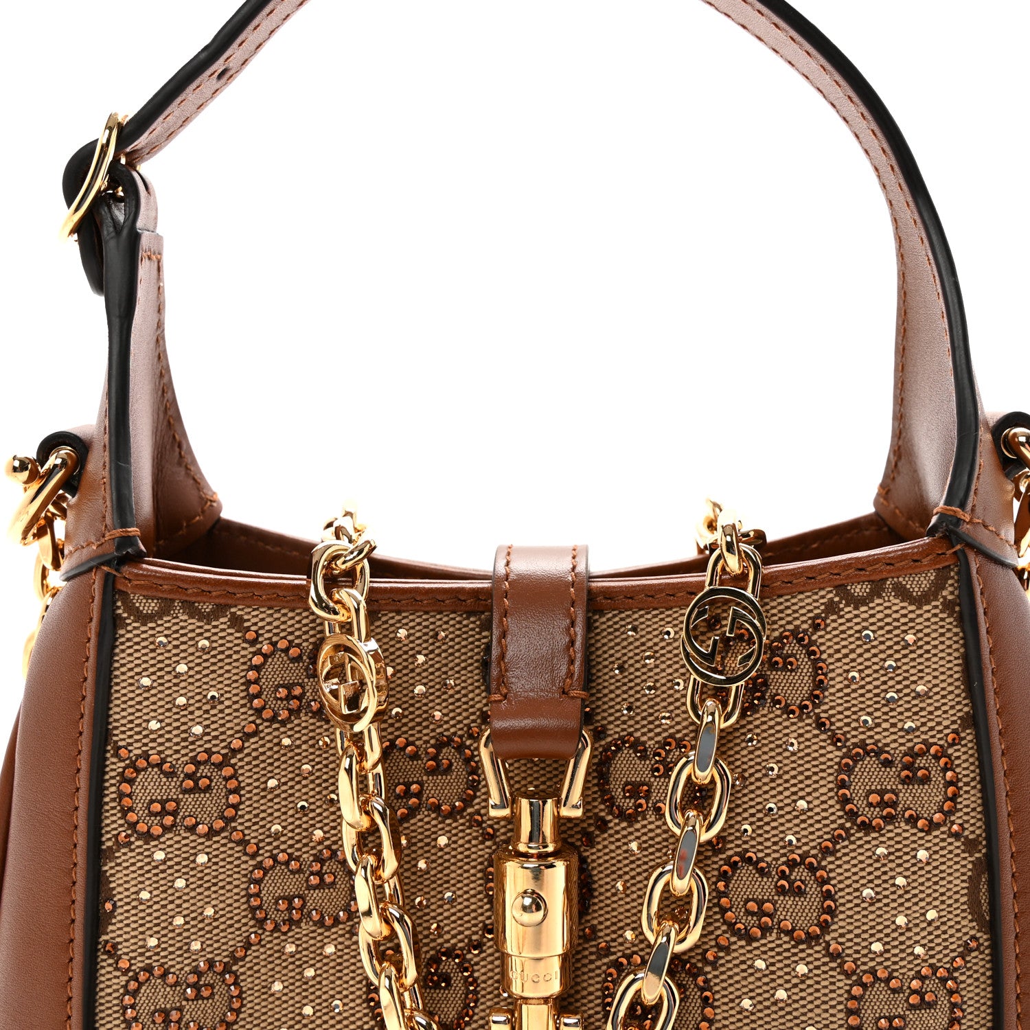 Gucci New Canvas Charisma Calfskin Crystal GG Monogram Mini Jackie