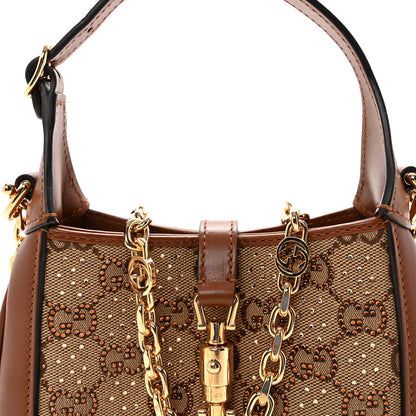 Gucci New Canvas Charisma Calfskin Crystal GG Monogram Mini Jackie 1961 Hobo Camel Ebony 7 of 9