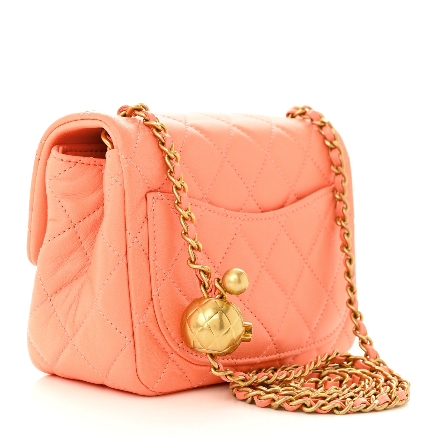 Chanel Lambskin Quilted Mini Pearl Crush Flap Light Orange 3 of 13