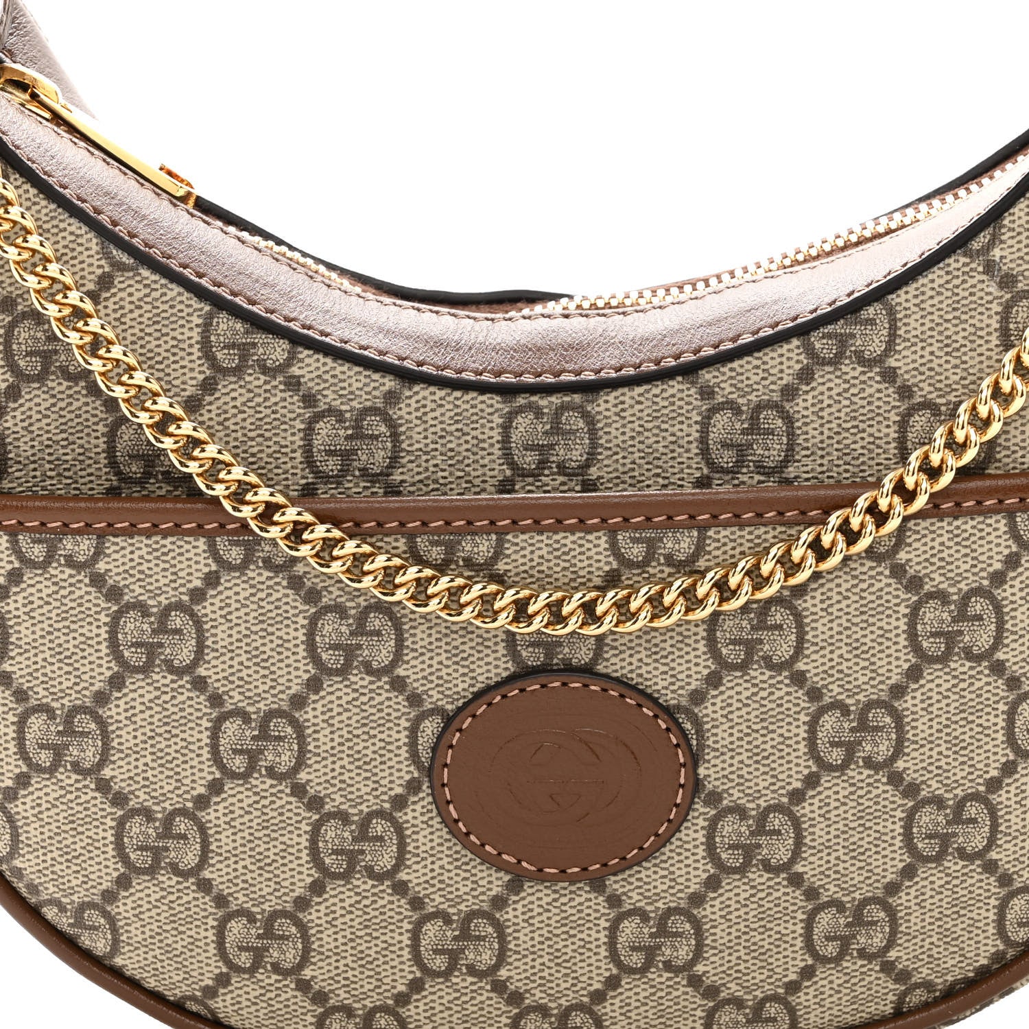 Gucci GG Supreme Monogram Azalea Calfskin Mini Retro Interlocking G Half Moon Bag Beige Ebony Brown Sugar 8 of 11