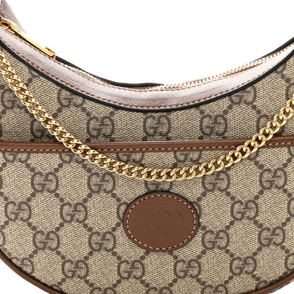 Gucci GG Supreme Monogram Azalea Calfskin Mini Retro Interlocking G Half Moon Bag Beige Ebony Brown Sugar 8 of 11