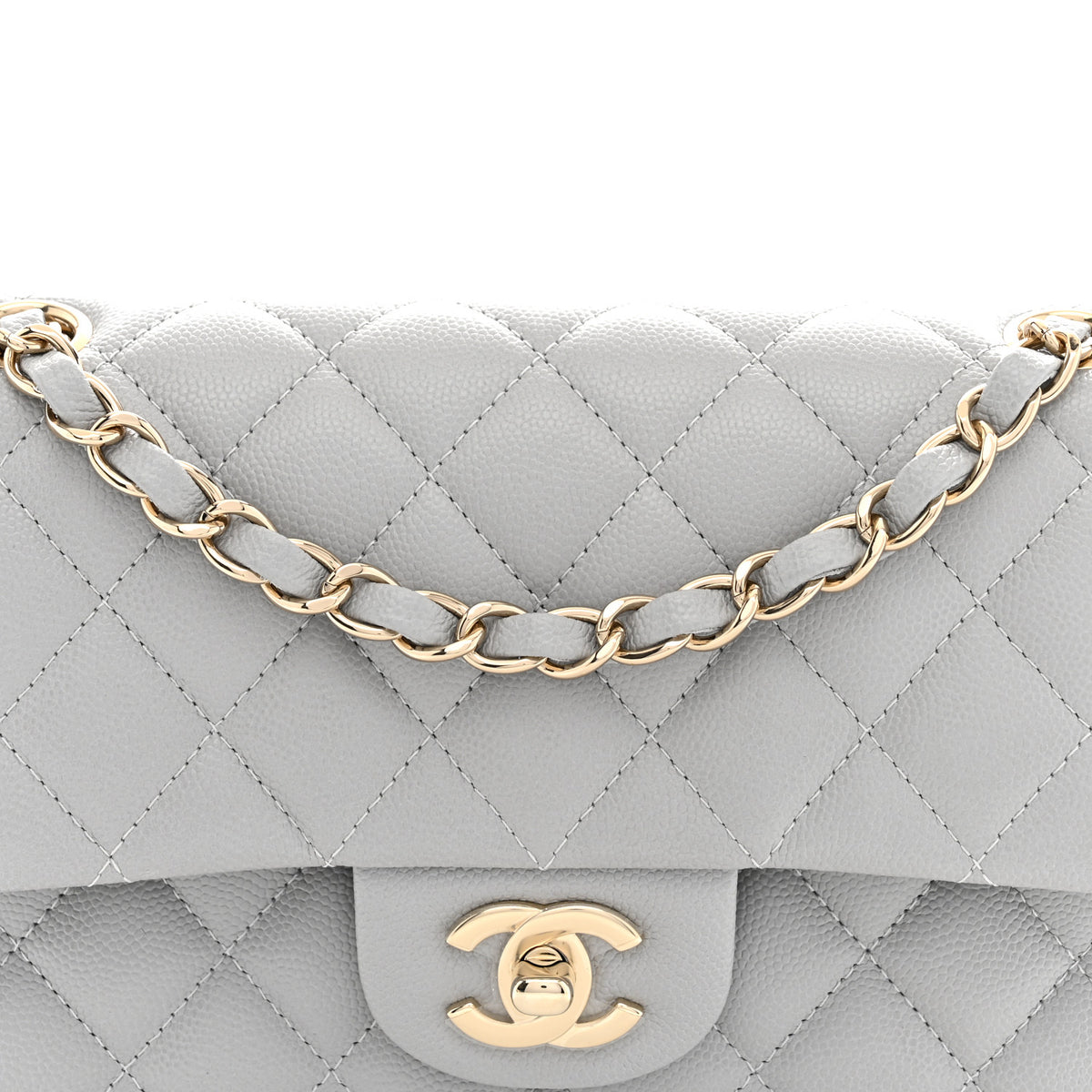Caviar Quilted Small Double Flap Grey