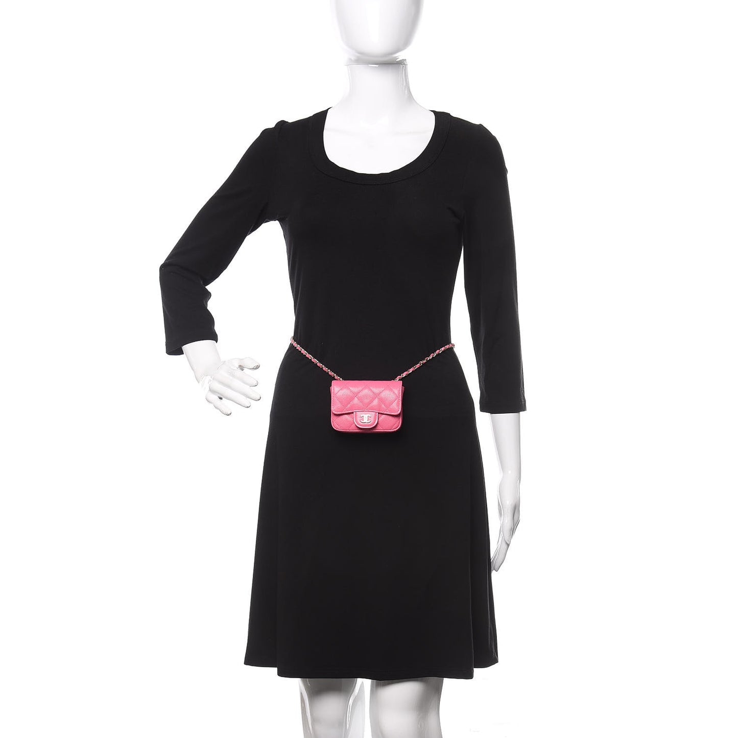 Caviar Quilted Flap Chain Waist Bag Pink
