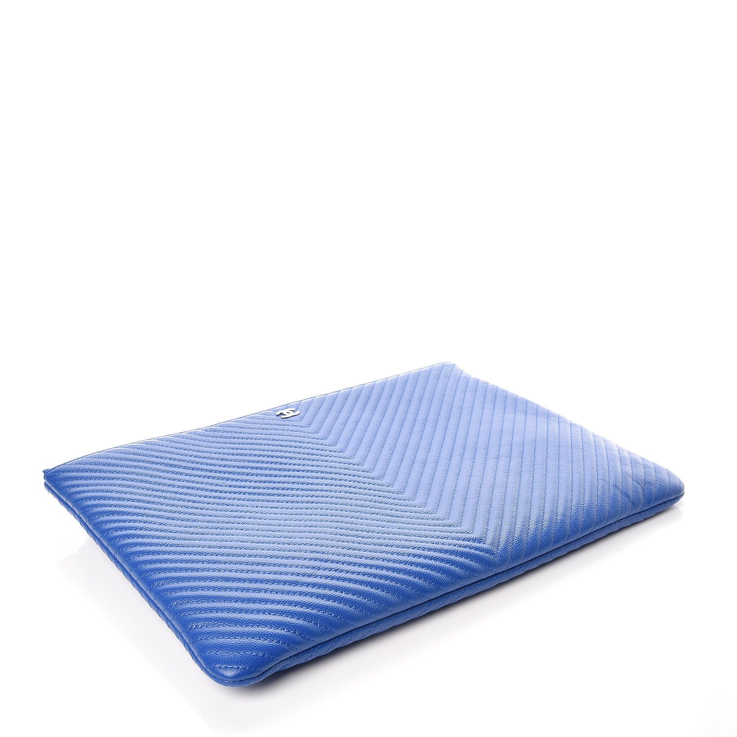 Chanel Caviar Chevron Quilted Large Cosmetic Case Bright Blue 4 of 7