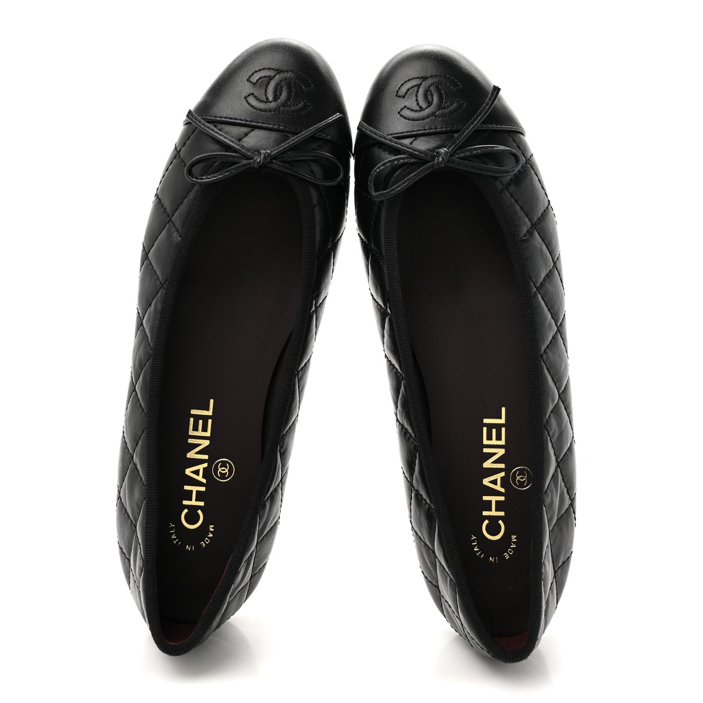 Aged Calfskin Quilted CC Cap Toe Ballerina Flats 38.5 Black