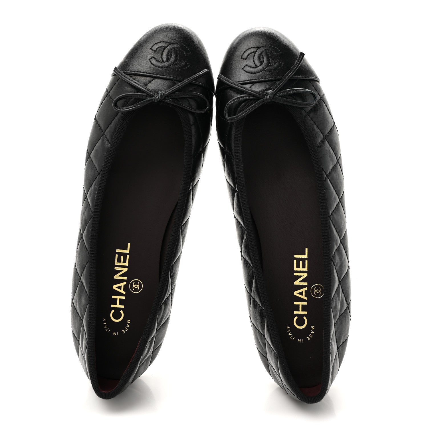 Chanel Aged Calfskin Quilted CC Cap Toe Ballerina Flats 38.5 Black 2 of 10