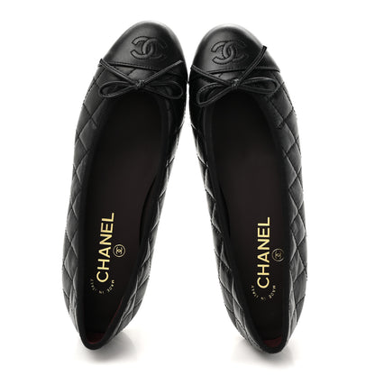 Chanel Aged Calfskin Quilted CC Cap Toe Ballerina Flats 38.5 Black 2 of 10