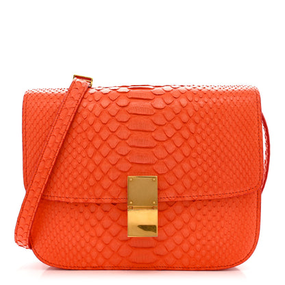Celine Snakeskin Classic Box Flap Orange 1 of 24