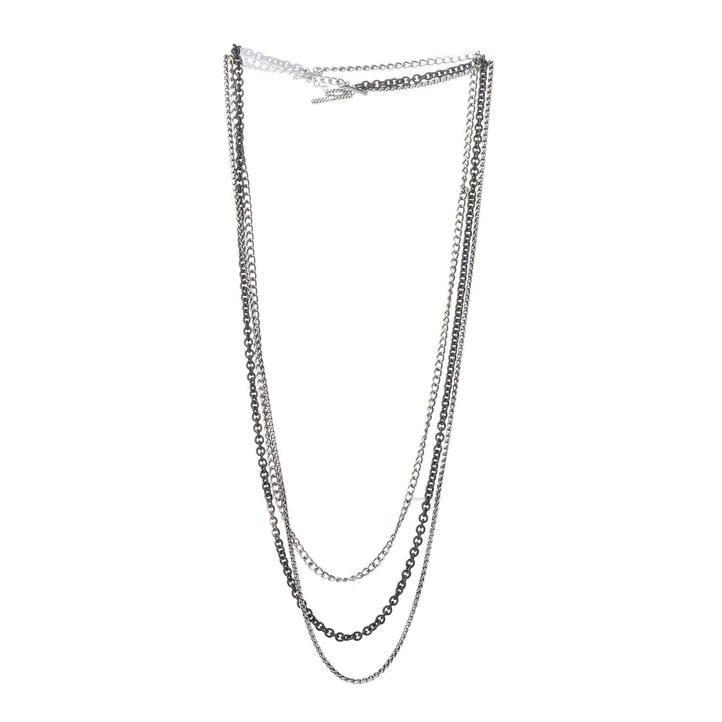 Darkened Sterling Silver Three Row Chain Necklace