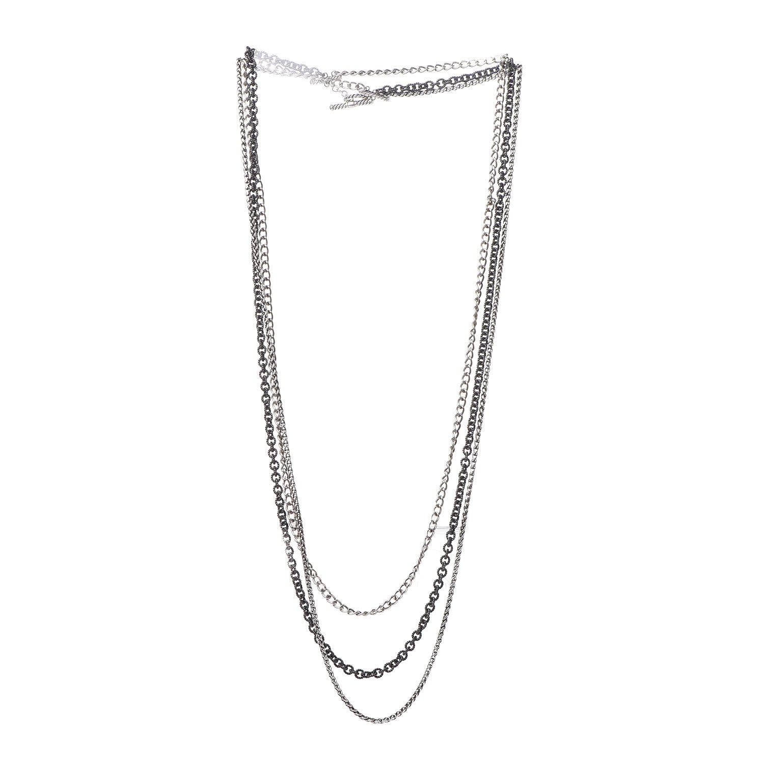 David Yurman Darkened Sterling Silver Three Row Chain Necklace 3 of 5