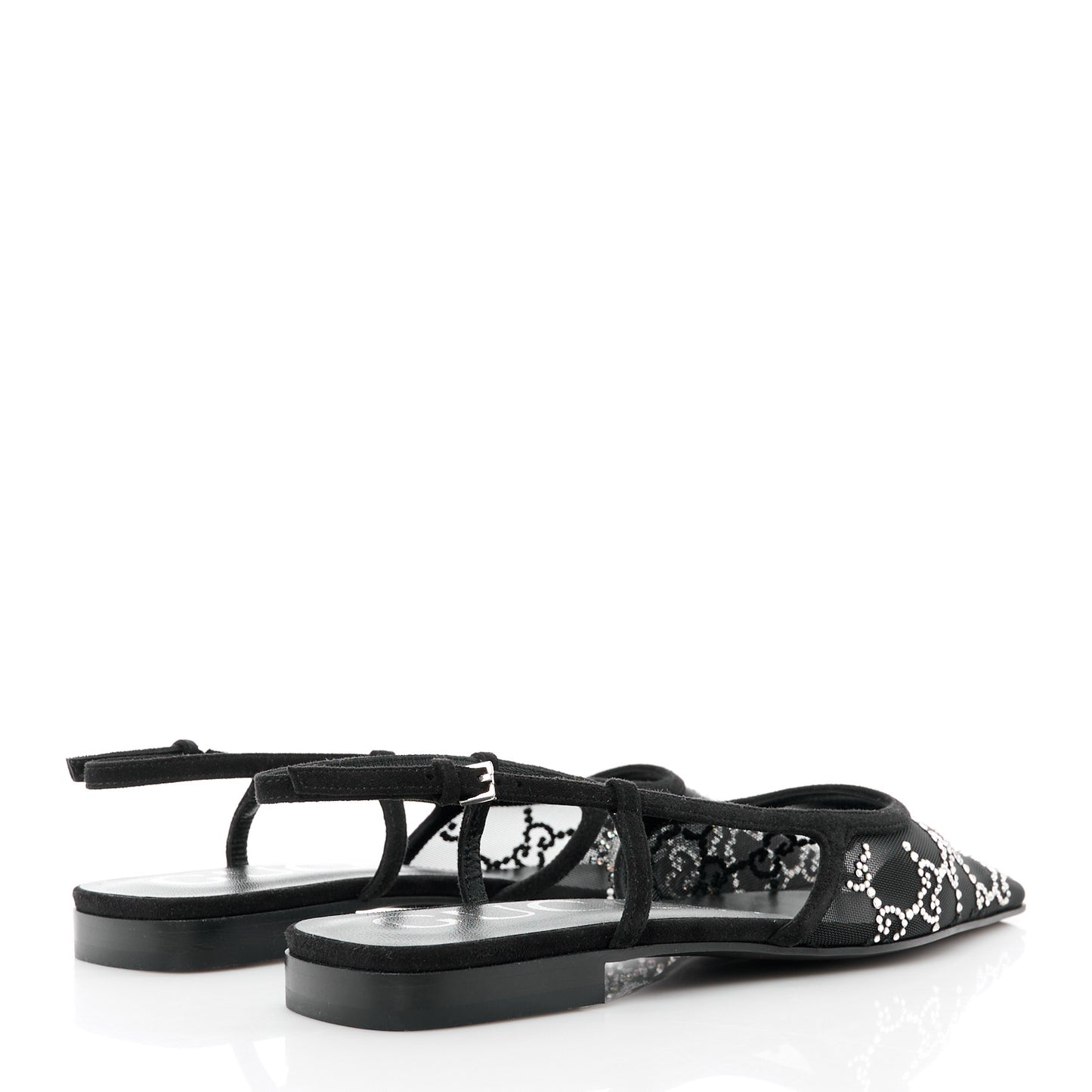 Tela Retino Kid Scamosciato Crystal GG Monogram Square Demi Ballet Flats 37 Black