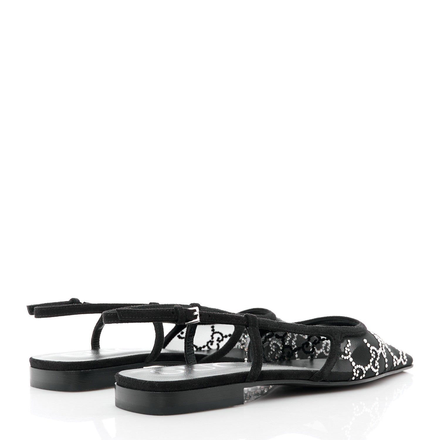 Gucci Tela Retino Kid Scamosciato Crystal GG Monogram Square Demi Ballet Flats 37 Black 4 of 8