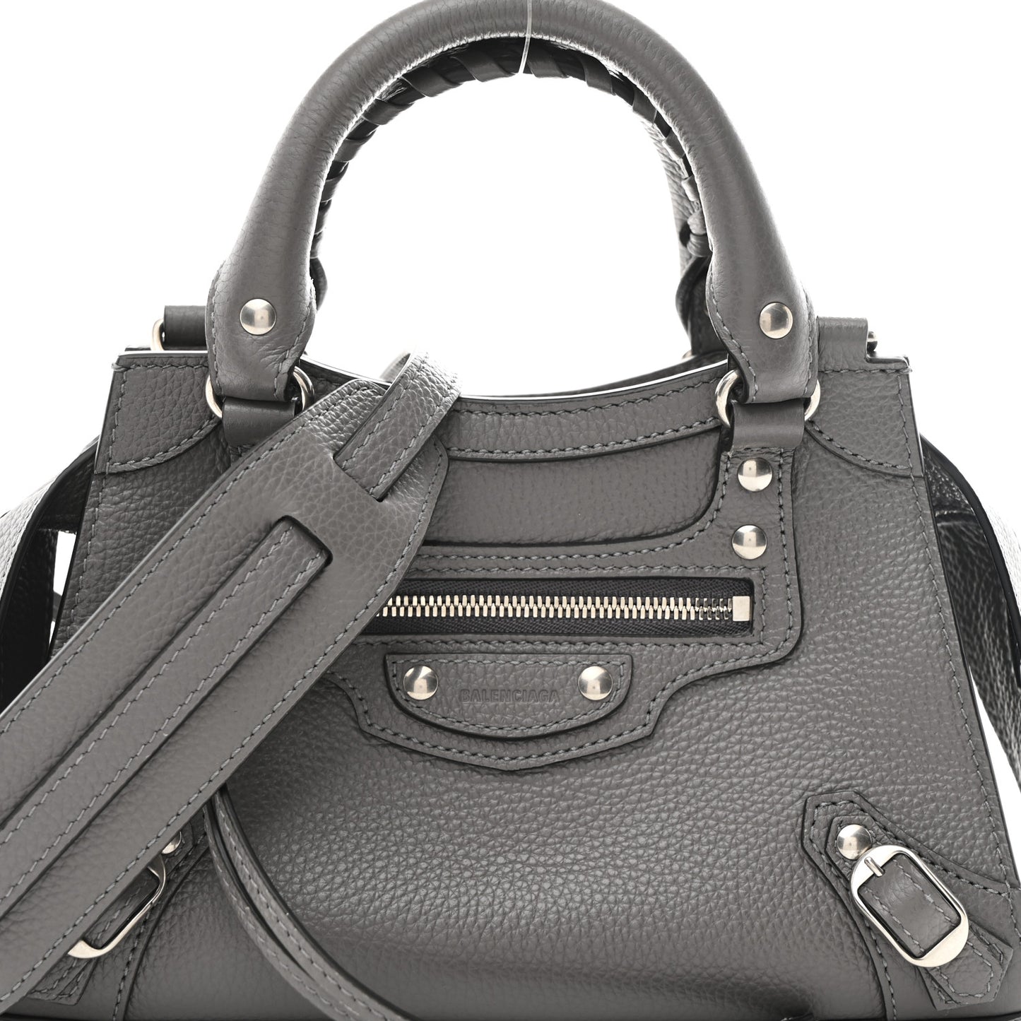 Grained Calfskin Neo Classic Silver Hardware Mini City Dark Grey