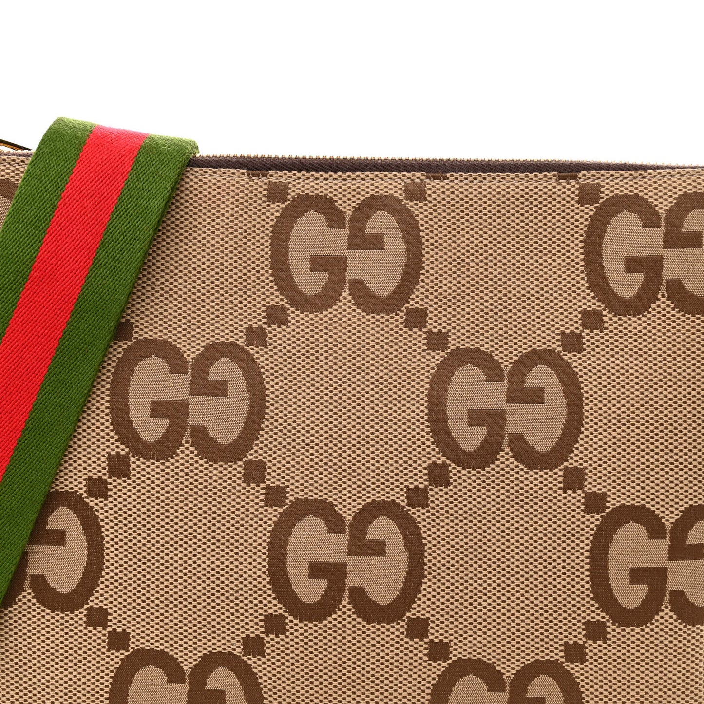 Monogram Jumbo GG Textured Dollar Calfskin Web Wristlet Messenger Bag Camel Ebony New Acero