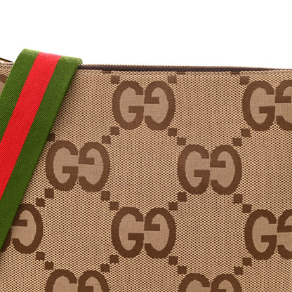Gucci Monogram Jumbo GG Textured Dollar Calfskin Web Wristlet Messenger Bag Camel Ebony New Acero 7 of 14