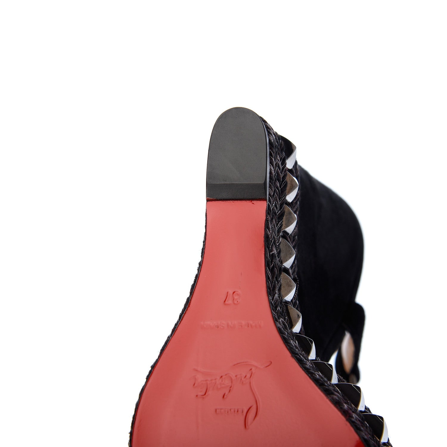 Christian Louboutin Calfskin Suede Cataclou 140 Wedge Sandals 37 Black Dark Gun 8 of 14