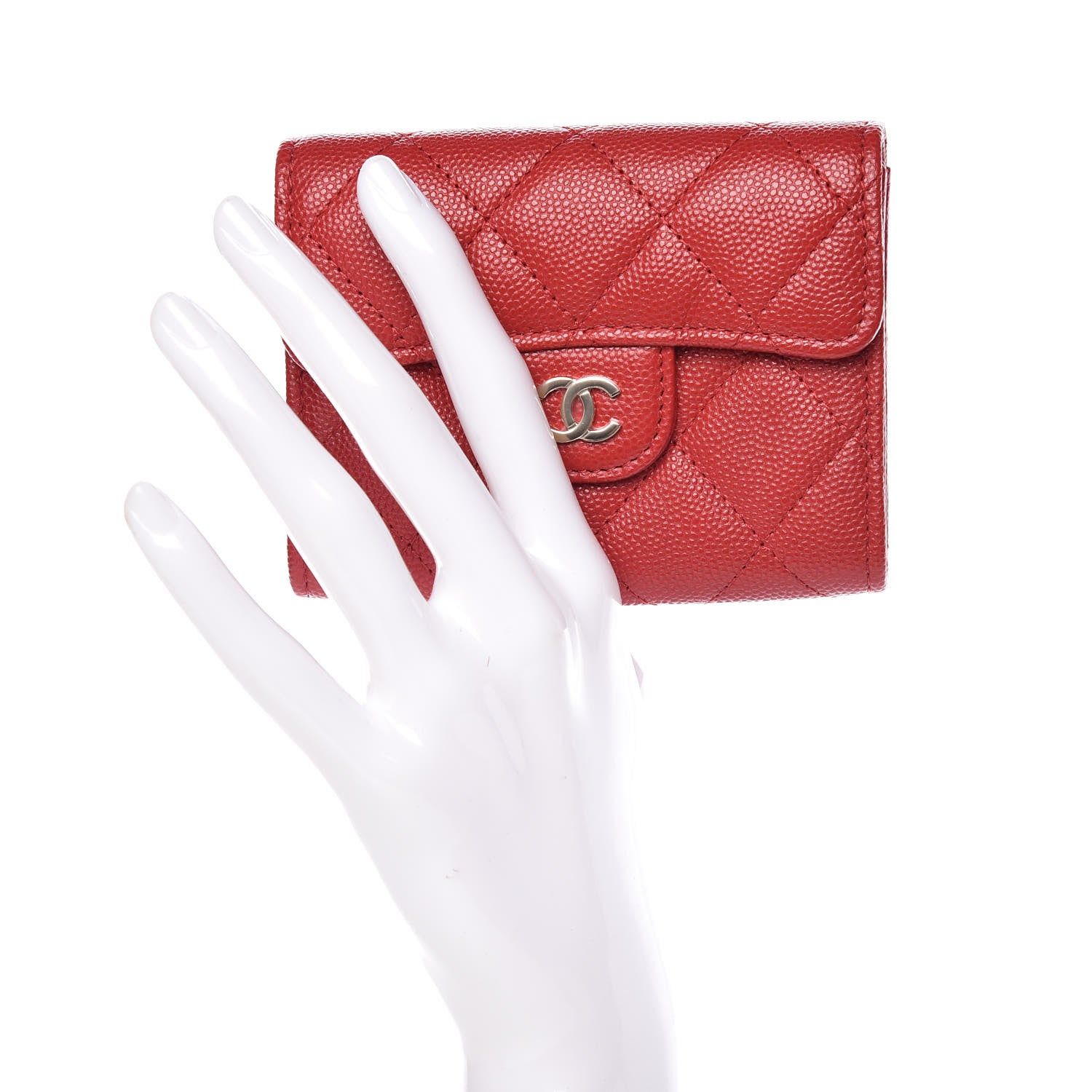 Chanel Caviar Quilted Flap Card Holder Wallet Red 2 of 9
