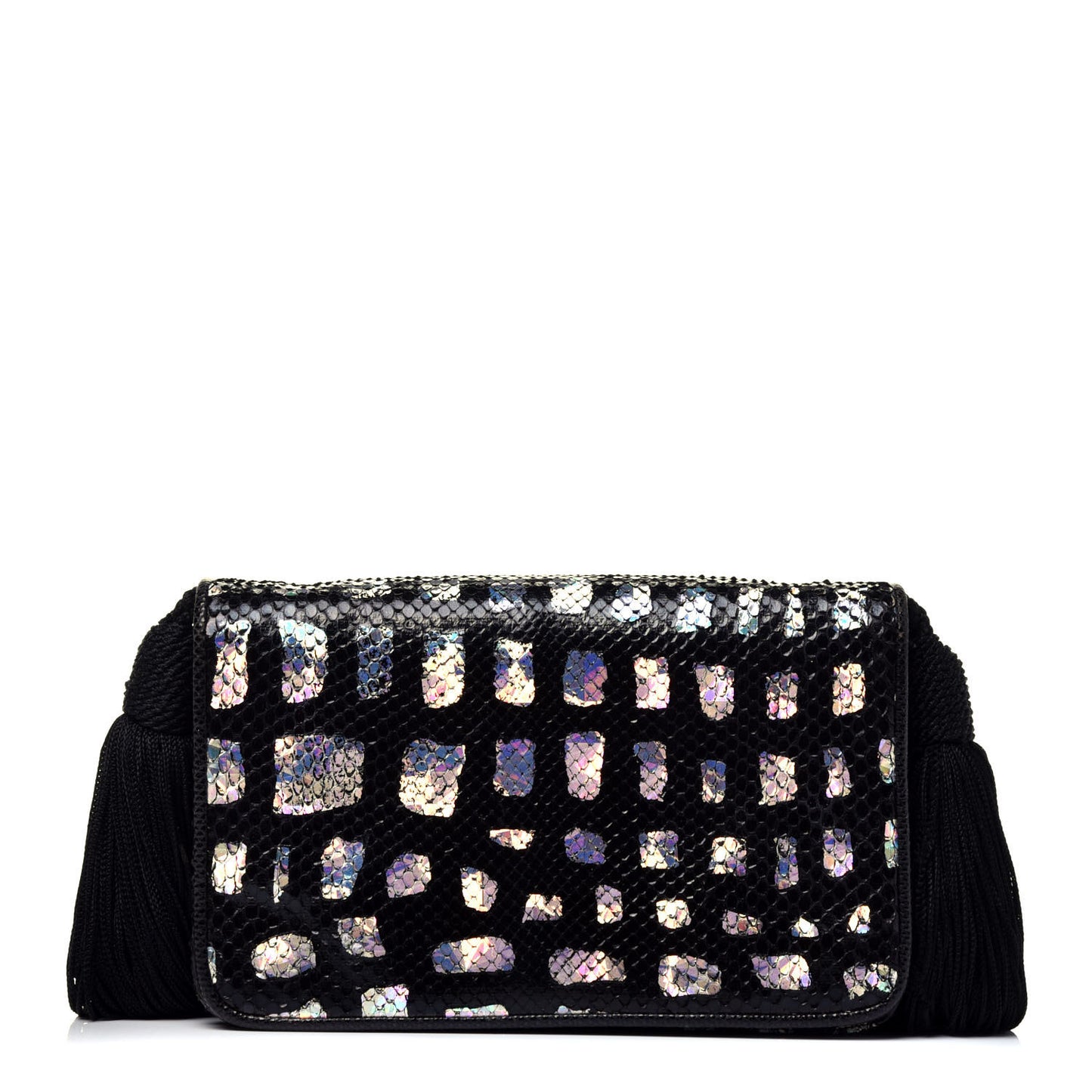 Snakeskin Tassel Clutch Black