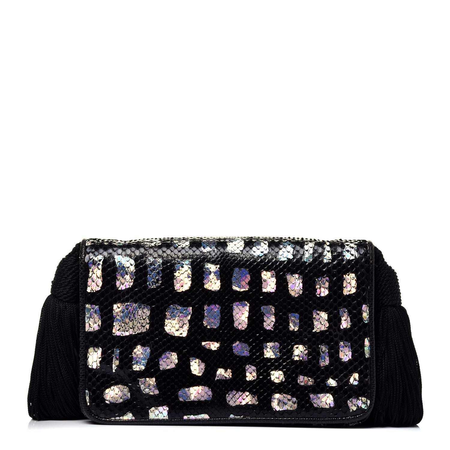 Judith Leiber Snakeskin Tassel Clutch Black 1 of 6