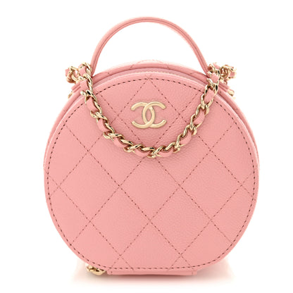 Chanel Caviar Quilted Round Handle With Care Vanity With Chain Pink 1 of 12