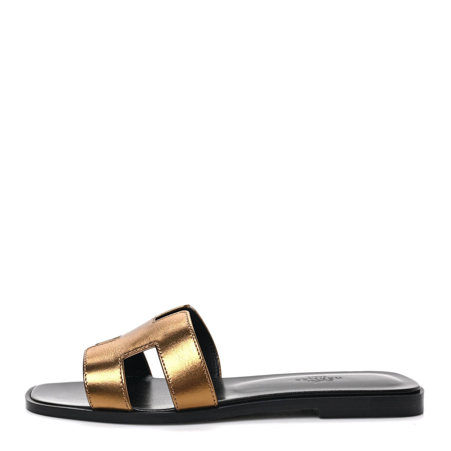 Hermes Metallic Nappa Oran Sandals 37.5 Vert Bronze 1 of 7