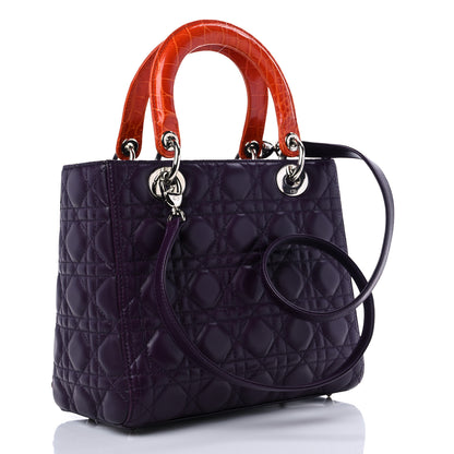 Christian Dior Lambskin Crocodile Medium Lady Dior Purple Orange 2 of 12