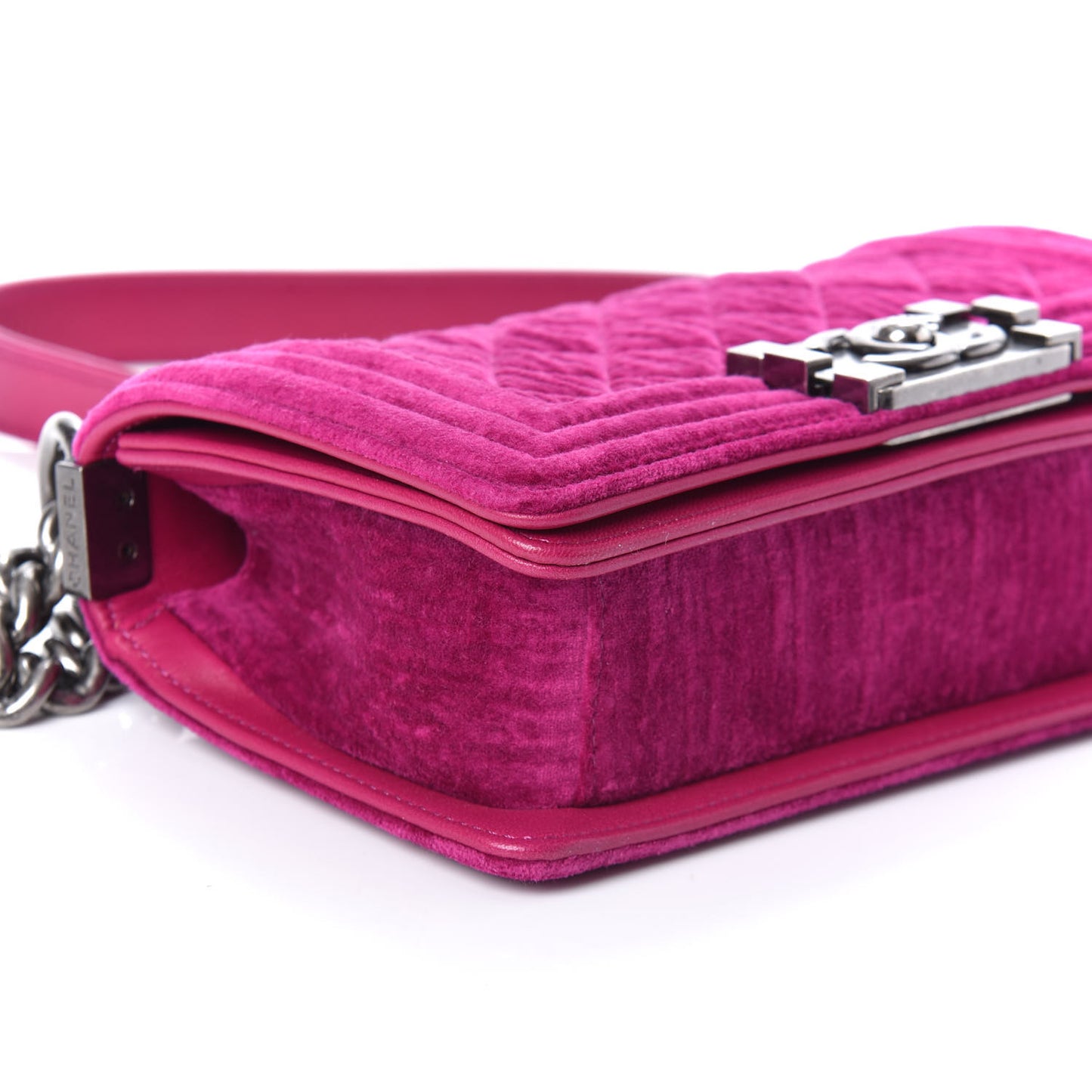Velvet Quilted Small Boy Flap Fuchsia