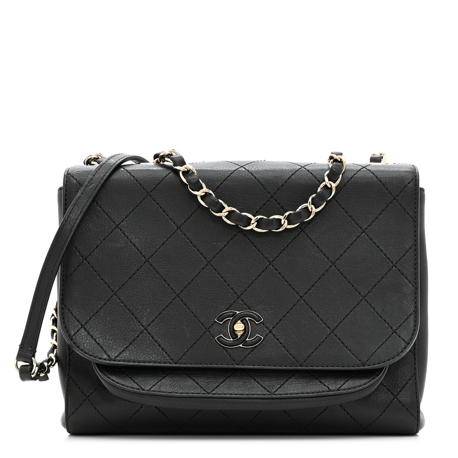 Chanel Calfskin Stitched Medium Covered CC Flap Bag Black 1 of 10