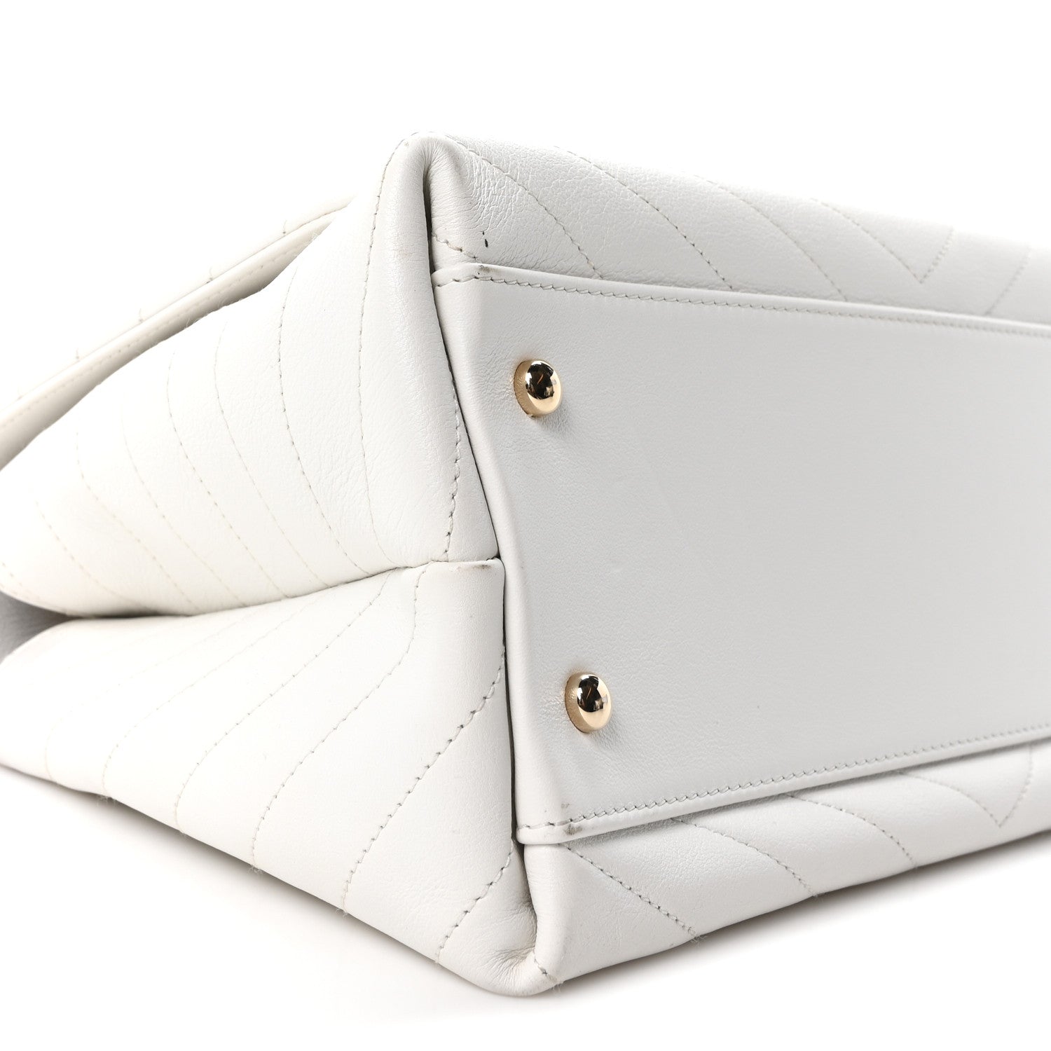 Chanel Grained Calfskin Stitched Medium Chevron Chic Top Handle Flap White 9 of 10