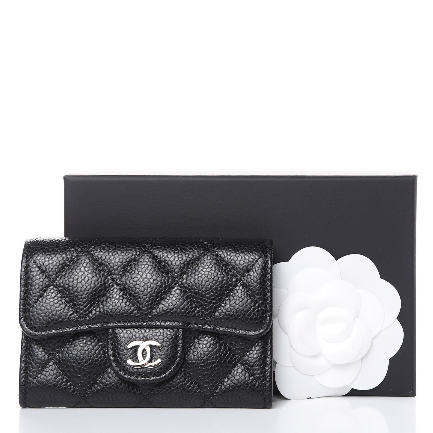 Caviar Quilted Flap Card Holder Black