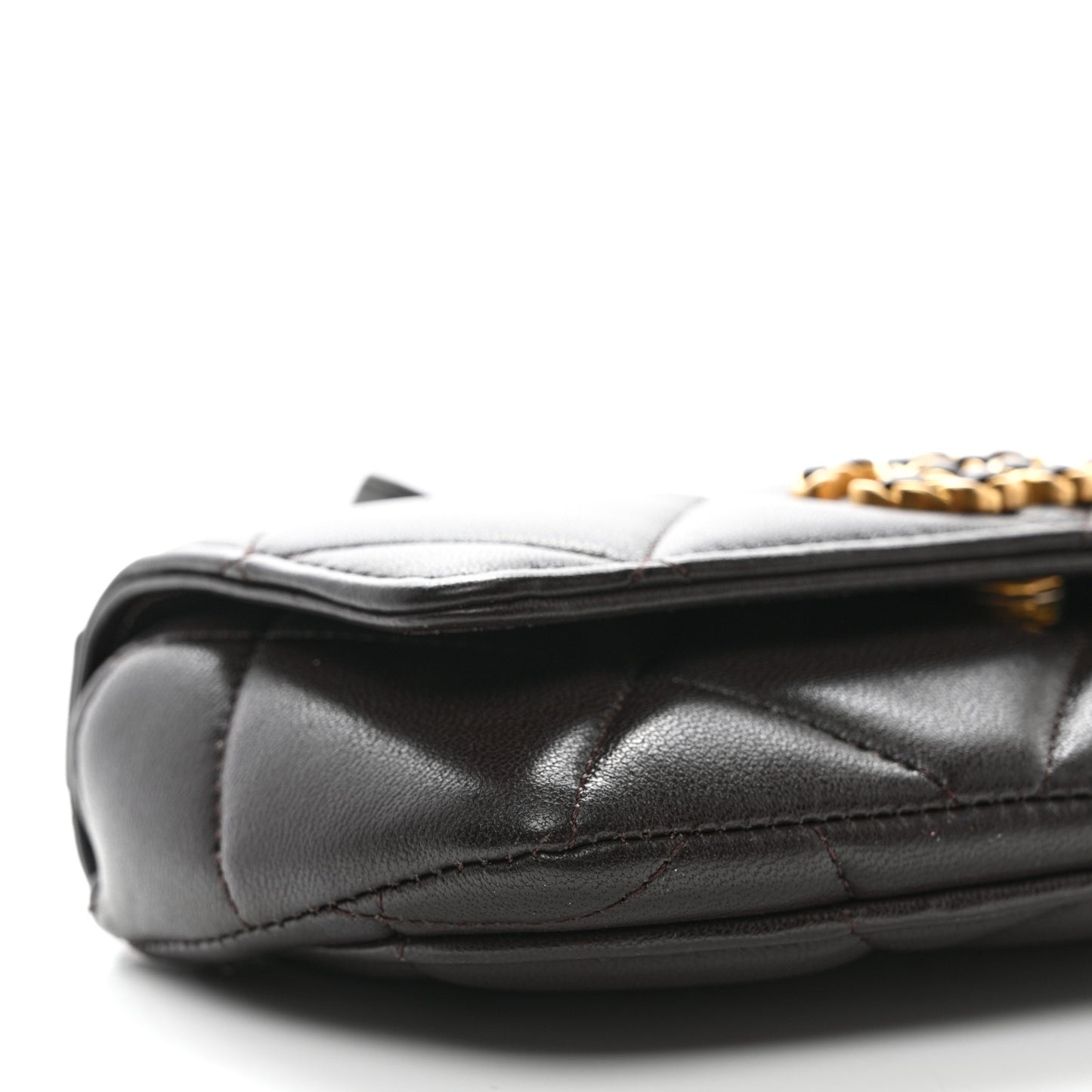 Goatskin Quilted Chanel 19 Glasses Case With Chain Brown