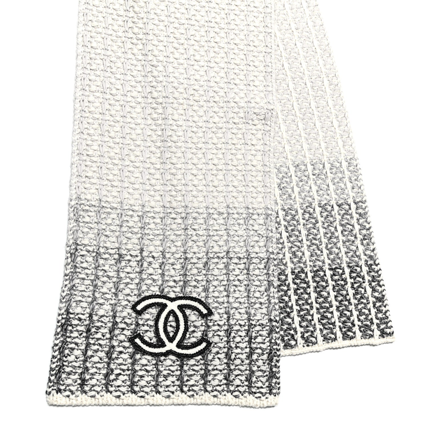 Chanel Cashmere Silk CC Scarf Black White 3 of 3