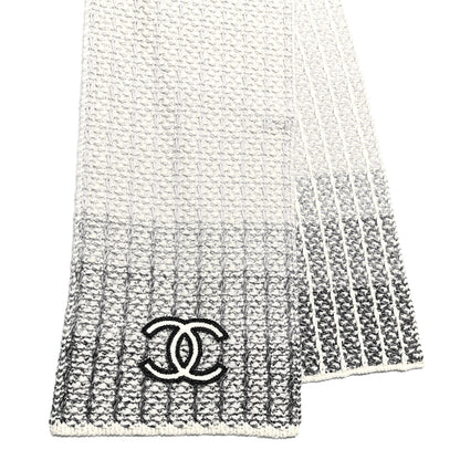 Chanel Cashmere Silk CC Scarf Black White 3 of 3