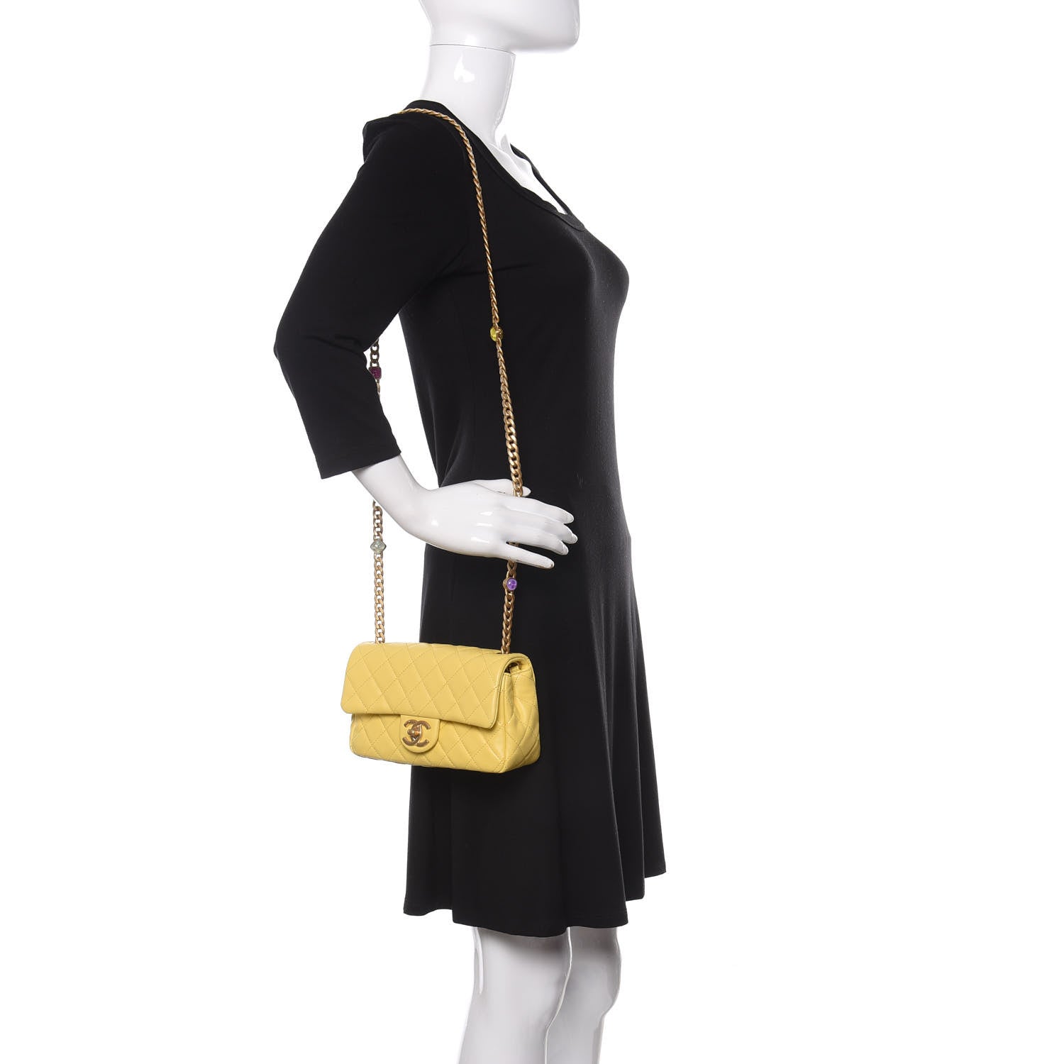 Chanel Lambskin Resin Quilted Mini Rectangular Pearl Samba Flap Yellow 2 of 9