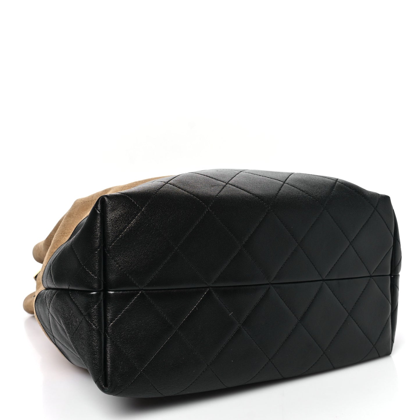 Suede Calfskin Shiny Lambskin Quilted Large Coco Base Shopping Bag Beige Black
