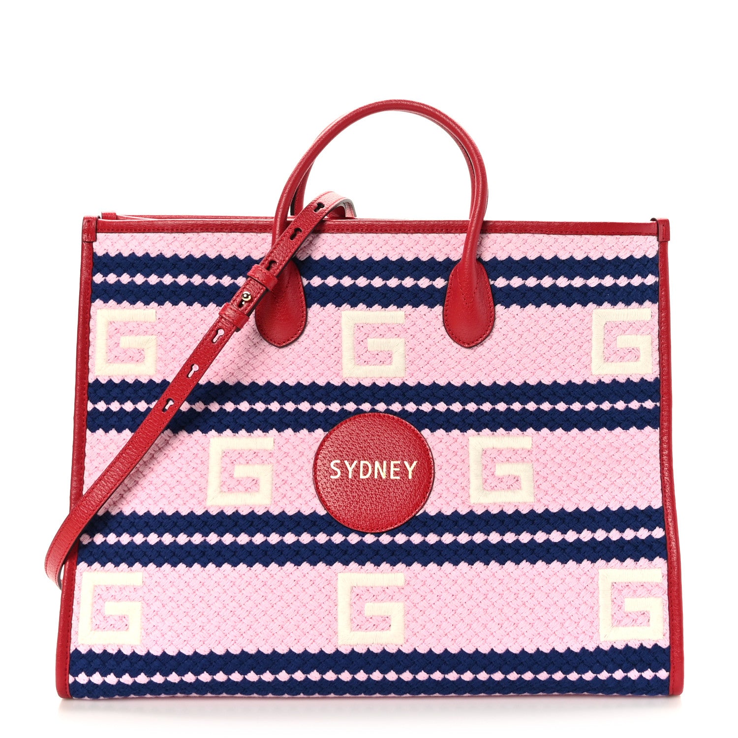 Gucci Fabric Embroidered Sydney Striped Tote Bag Violet Fuchsia 1 of 10