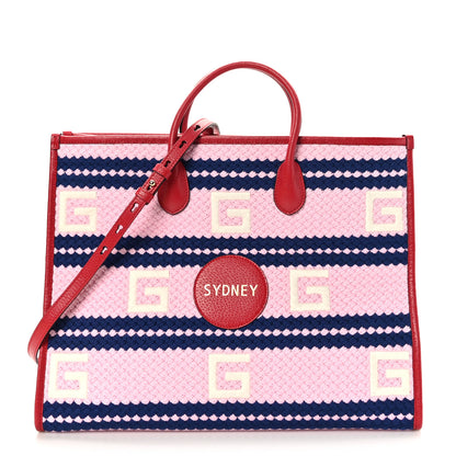 Gucci Fabric Embroidered Sydney Striped Tote Bag Violet Fuchsia 1 of 10