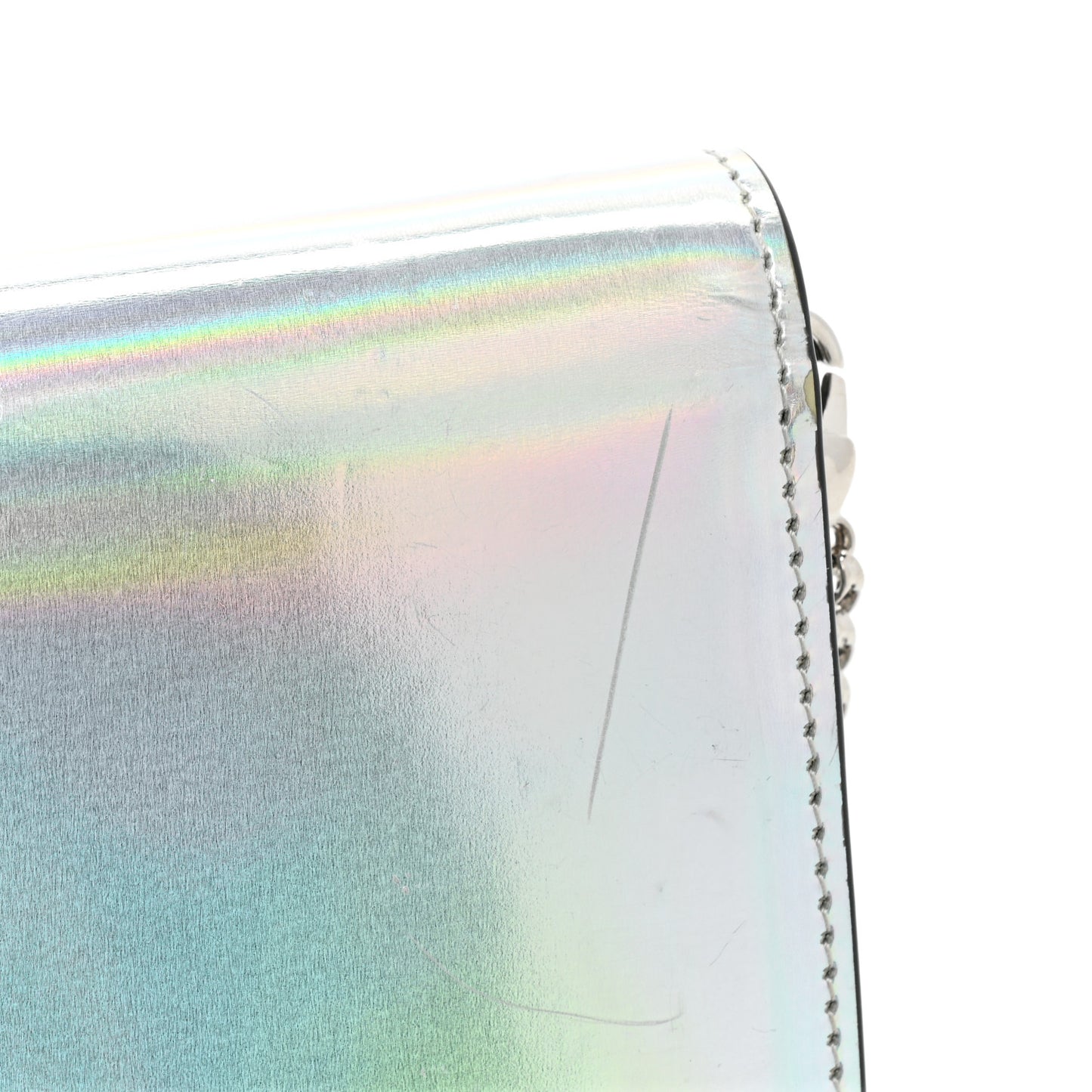 Metallic Patent Calfskin Spikes Boudoir Chain Wallet Silver