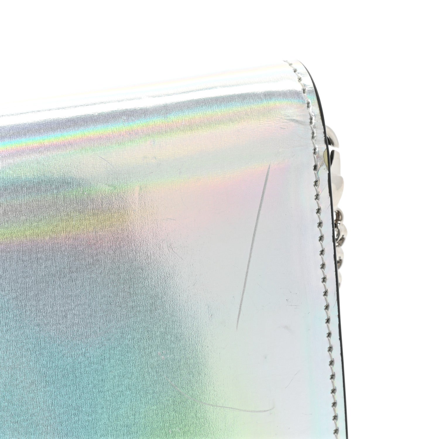 Christian Louboutin Metallic Patent Calfskin Spikes Boudoir Chain Wallet Silver 16 of 18