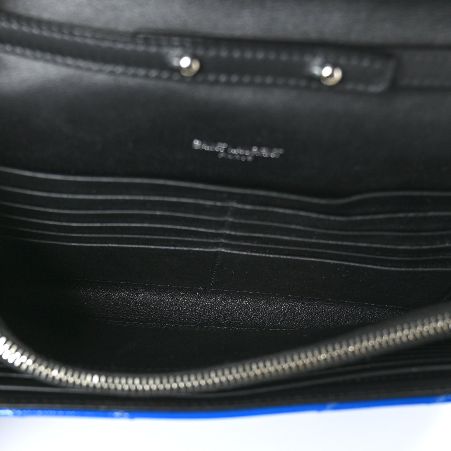 Patent Grain De Poudre Matelasse Chevron Monogram Chain Wallet Blue Majorelle