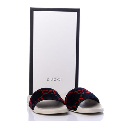 Gucci Terry Cloth GG Monogram Slide Sandals 35 Blue Red 9 of 9