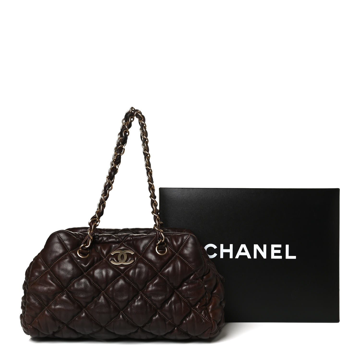 Chanel Calfskin Bubble Quilt Bowler Dark Brown 13 of 13