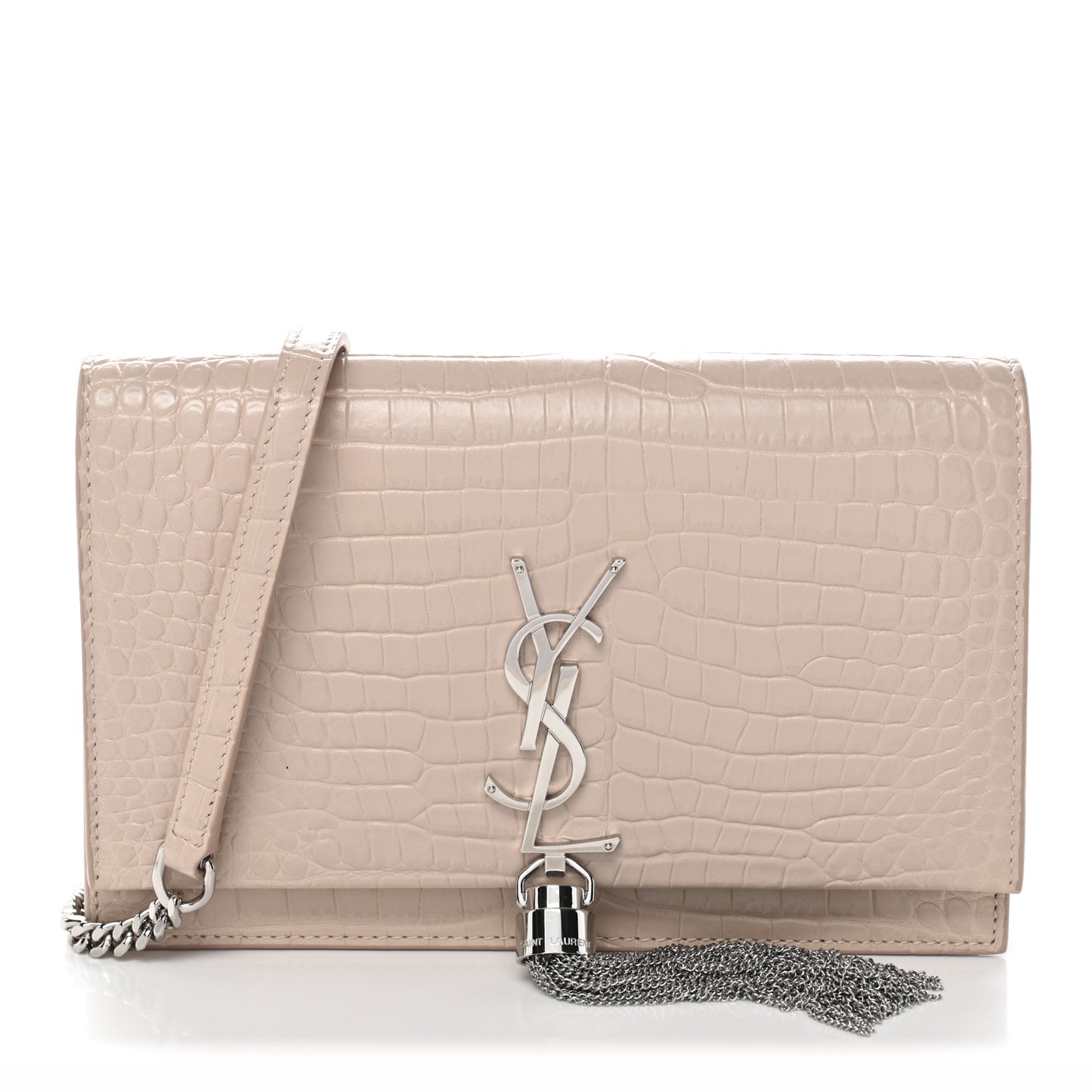 Calfskin Crocodile Embossed Kate Monogram Tassel Chain Wallet Marble Pink