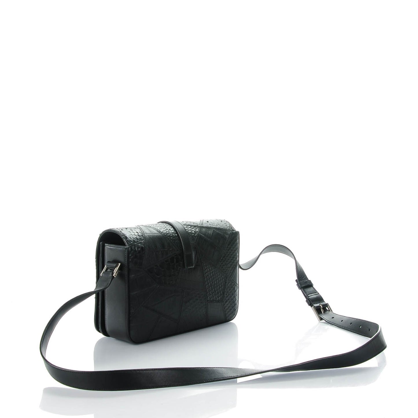 Reptile Calfskin Embossed Medium Patchwork Animal Monogram Universite Bag Black