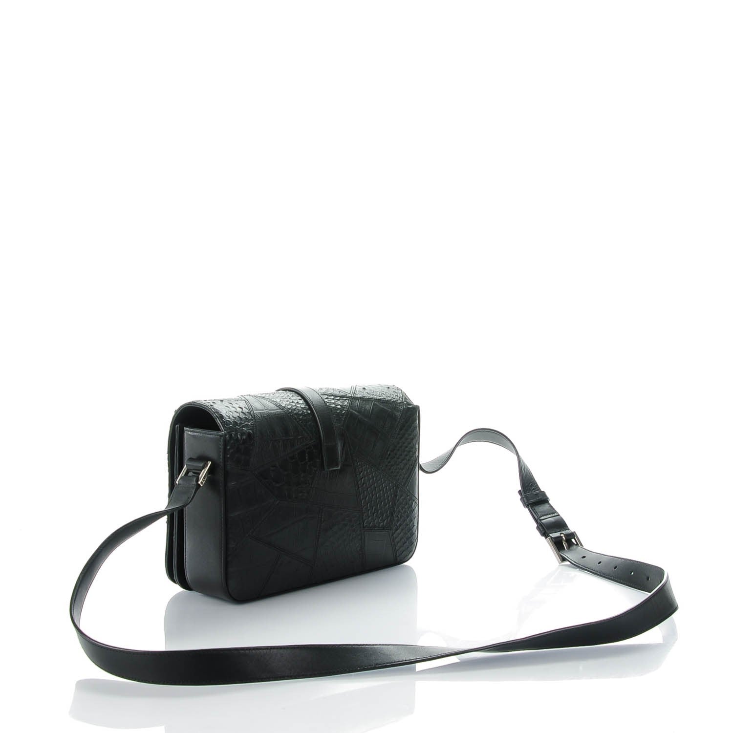 Saint Laurent Reptile Calfskin Embossed Medium Patchwork Animal Monogram Universite Bag Black 3 of 8