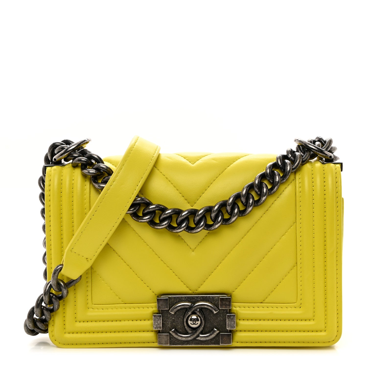 Chanel Calfskin Chevron Quilted Small Boy Flap Yellow 1 of 13