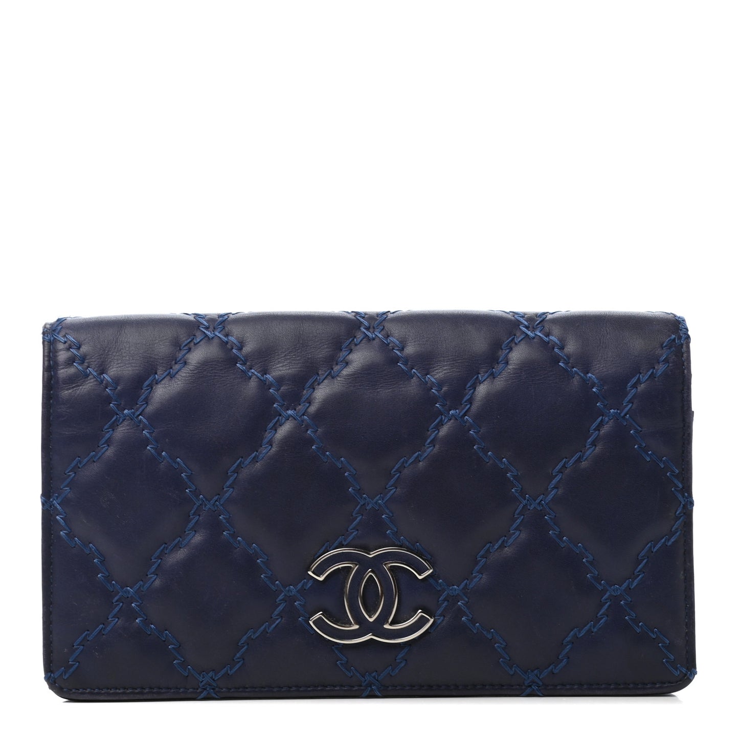 Calfskin Double Stitch Hampton Yen Wallet Blue