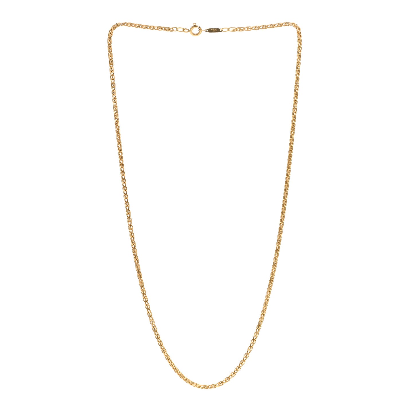 18K Yellow Gold Wheat Chain Necklace 18.5"