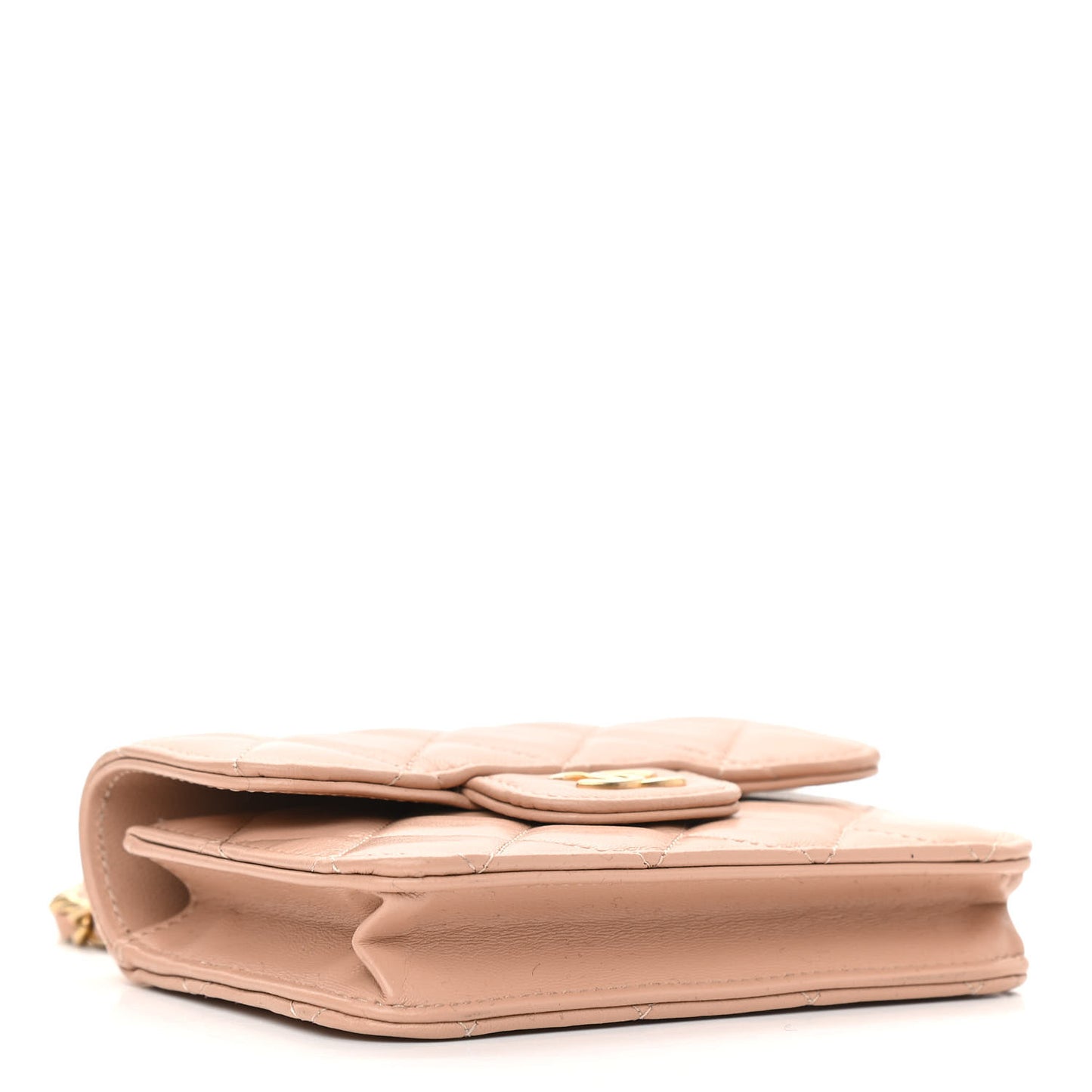 Lambskin Quilted Top Handle Flap Coin Purse With Chain Beige