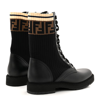 Fendi Calfskin Stretch Fabric Rockoko Biker Boots 37 Tobacco Black Marino 5 of 9
